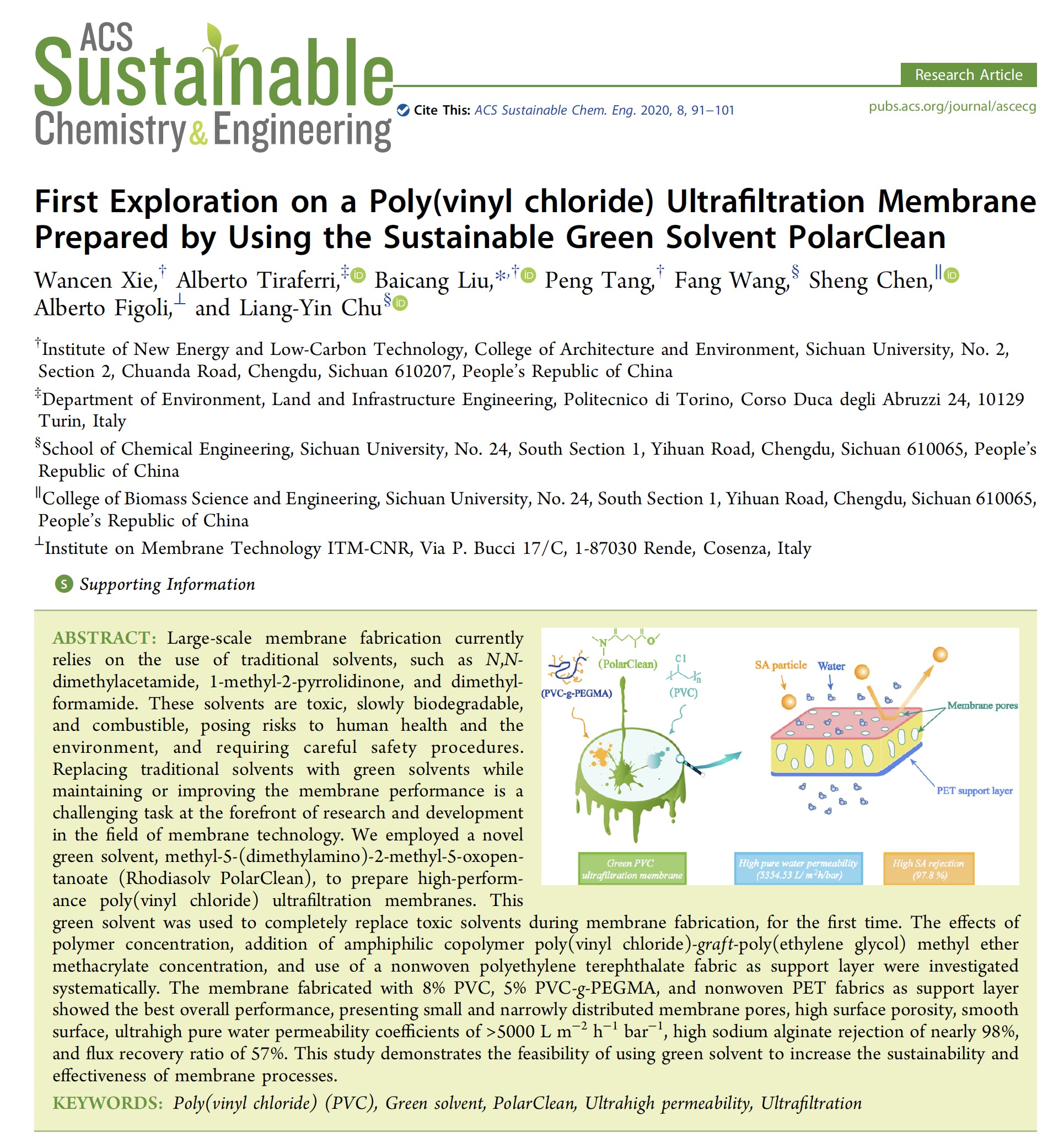 我院刘百仓教授课题组在ACS Sustainable Chemistry & Engineering发表封面论文